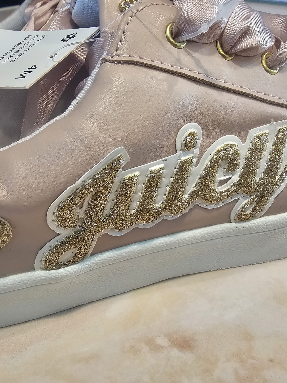 Juicy Couture Women's Pink Logo Glitter Lace-Up Sneaker